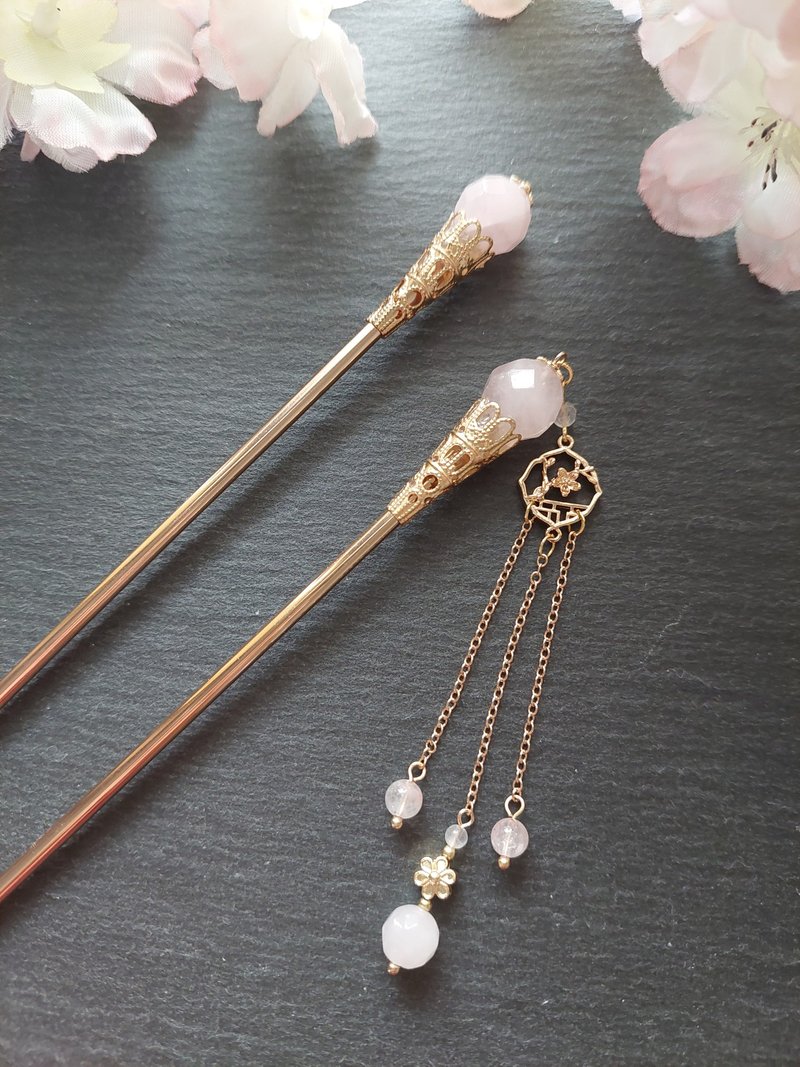 Yuanyunge - Xinrui Classic Style Hairpin and Natural Crystal Jewelry - เครื่องประดับผม - คริสตัล สึชมพู