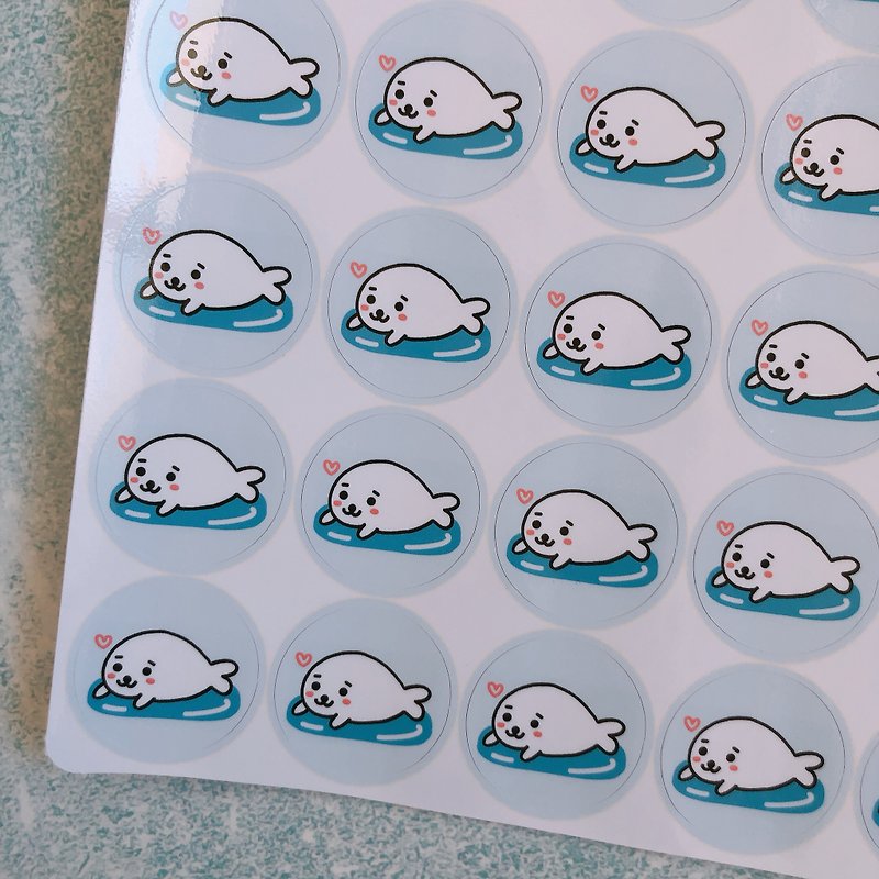 Small sea lion round sticker 3 cm round on white - สติกเกอร์ - กระดาษ ขาว