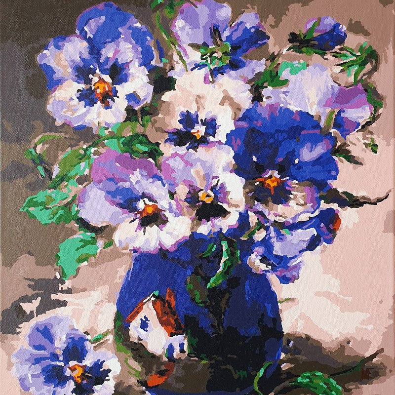 Pansies Painting Flowers Original Artwork Floral Artwork Pansies Wall Botanical - โปสเตอร์ - วัสดุอื่นๆ สีม่วง