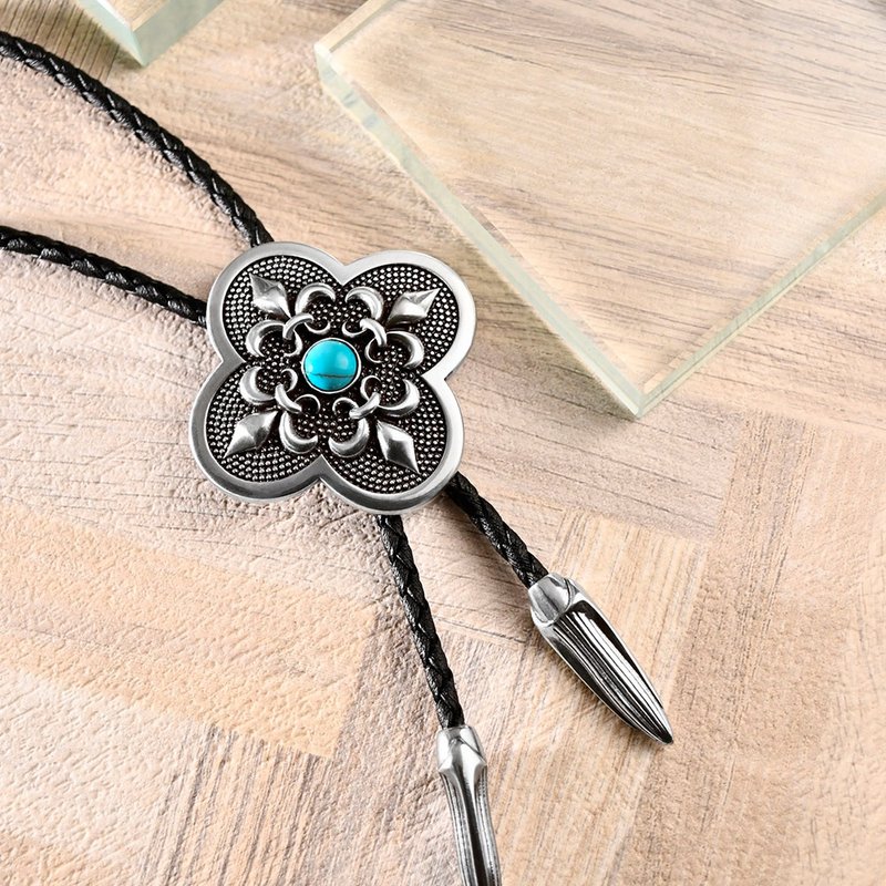 Gentleman's Iris Bolo Tie Leather Necklace Cord Tie Long Necklace - เนคไท/ที่หนีบเนคไท - หนังเทียม สีเงิน