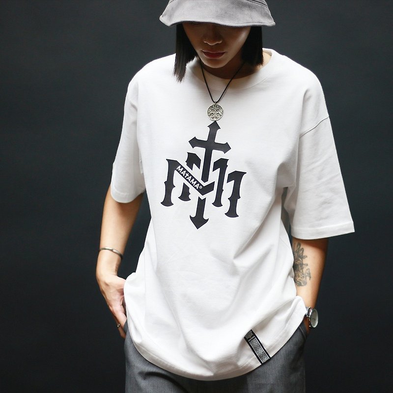 MATAMA 23 S/S  MTM-LOGO短袖T恤 - 男 T 恤 - 棉．麻 白色