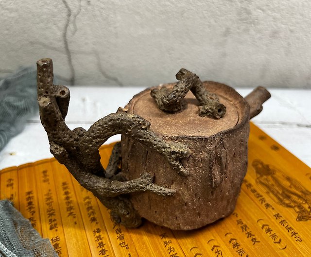 Teapot with Wood Carved Handle