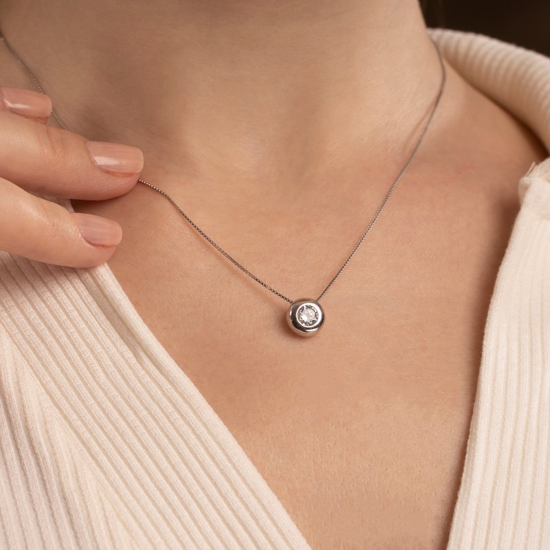 Round Solitaire Necklace - สร้อยคอ - เงินแท้ สีเงิน