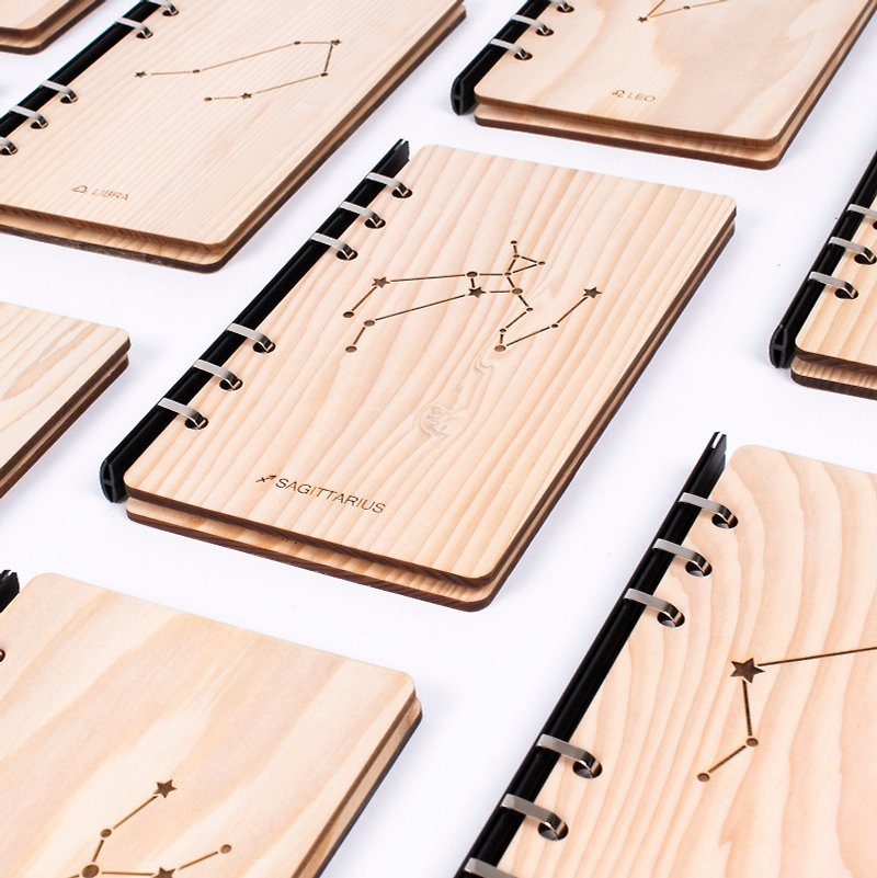 [Customized gift] 12 Constellation A6 Log Notebook Notebook Handbook pull-out type - Notebooks & Journals - Wood Gold