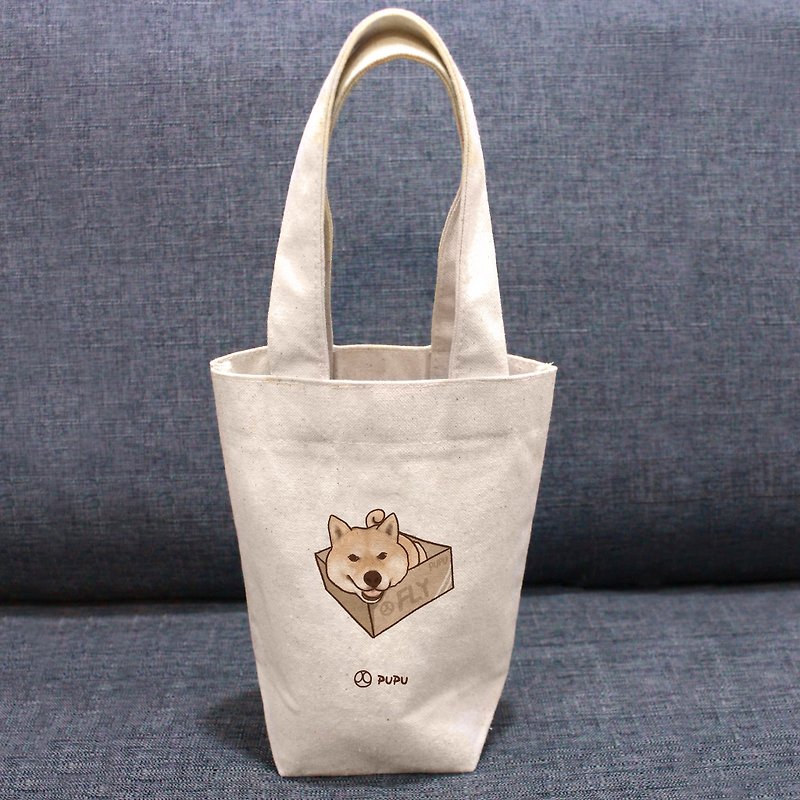 柴犬-箱子---台灣製棉麻布-文創柴犬-提袋-環保杯袋-蒼蠅星球 - 手提包/手提袋 - 棉．麻 白色