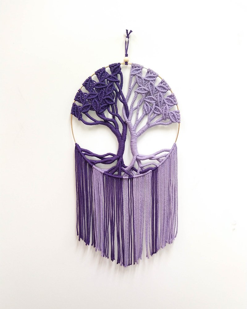 Macrame Wall Hanging波希米亞風掛飾壁掛【生命樹Tree of Life】 - 牆貼/牆身裝飾 - 棉．麻 紫色