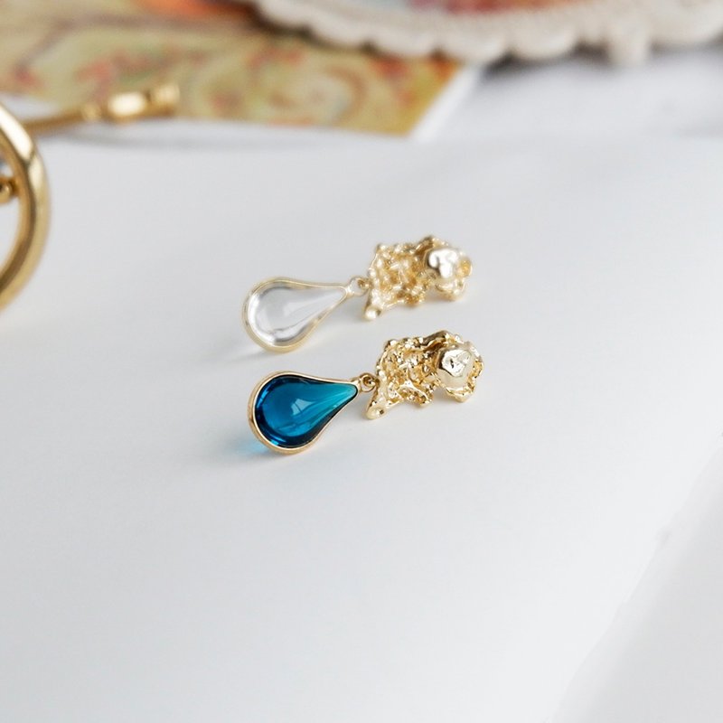 Hi Onion原創白鳥與藍星 不對稱小眾耳釘復古純銀鍍金耳環高級感 - 耳環/耳夾/耳骨夾 - 其他材質 多色