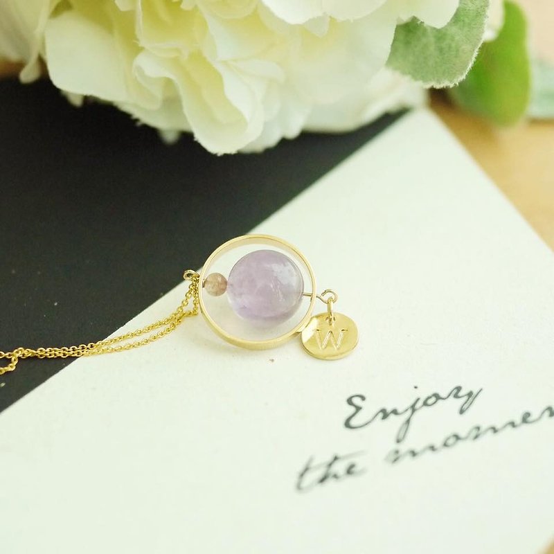 Customized Strawberry Crystal Amethyst Letter Sister Gift Boudoir Gift Birthday Gift Necklace Necklace Necklace Necklace Gift Personalized Amethyst strawberry quartz Initial Necklace Birthday Christmas gifts - สร้อยติดคอ - โลหะ สีทอง