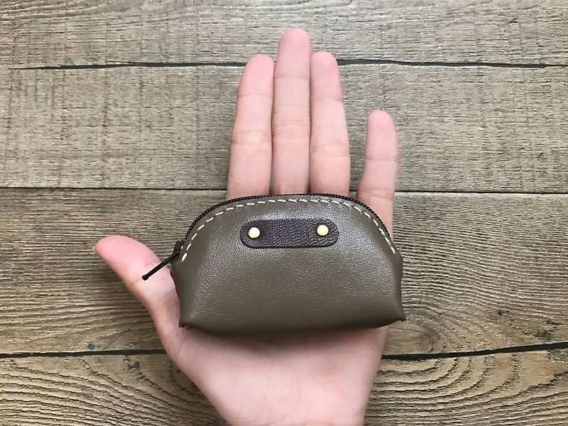 POPO│Cocoa │ palm. Lightweight small purse │ real leather - Coin Purses - Genuine Leather Khaki