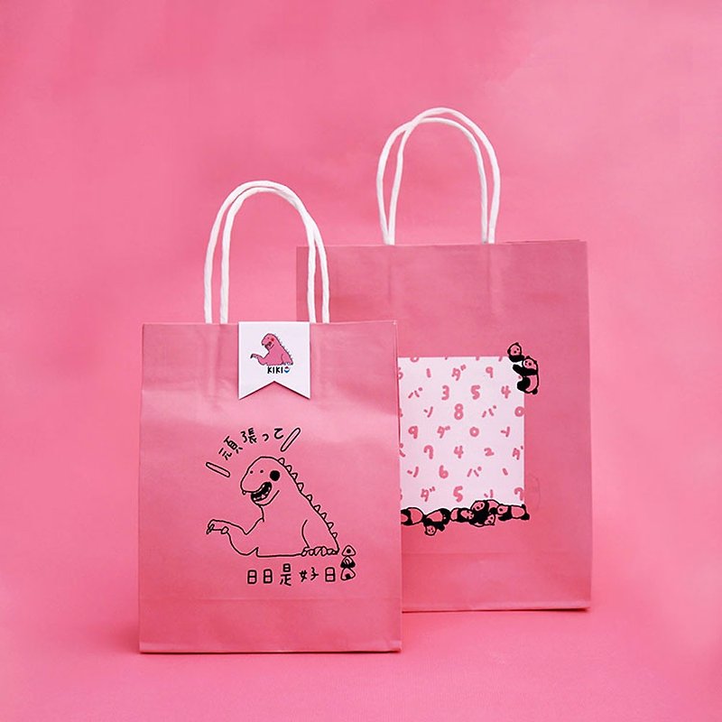 Panda: Daily is a good day / gift paper bag universal bag manual screen printing - Gift Wrapping & Boxes - Paper Pink