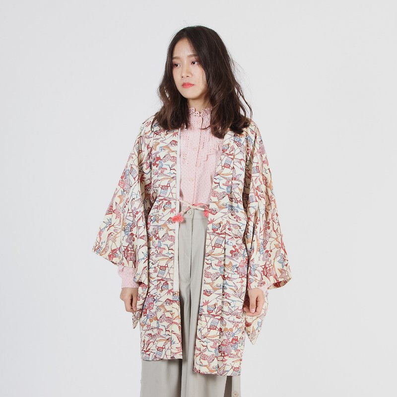 [Egg plant ancient] Spring color paper-cut printing vintage kimono feather weaving - Women's Casual & Functional Jackets - Polyester 