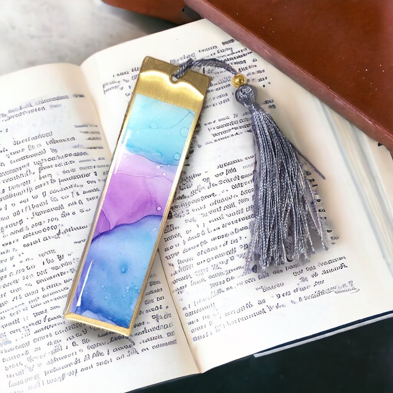 Alcohol Ink Art Gold Brass / Aluminium Bookmark #5 - Bookmarks - Other Metals Multicolor