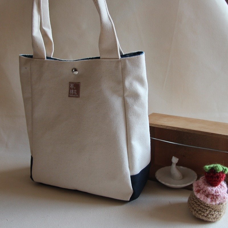  Canvas  bag, Shoulder Bag, White Canvas, deep blue Horizontal stripes - Handbags & Totes - Cotton & Hemp White