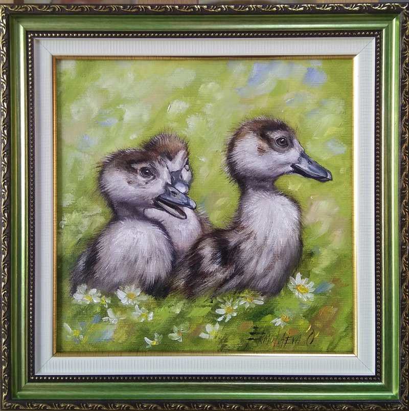 Ducklings Oil Painting - Wall Décor - Other Materials Green