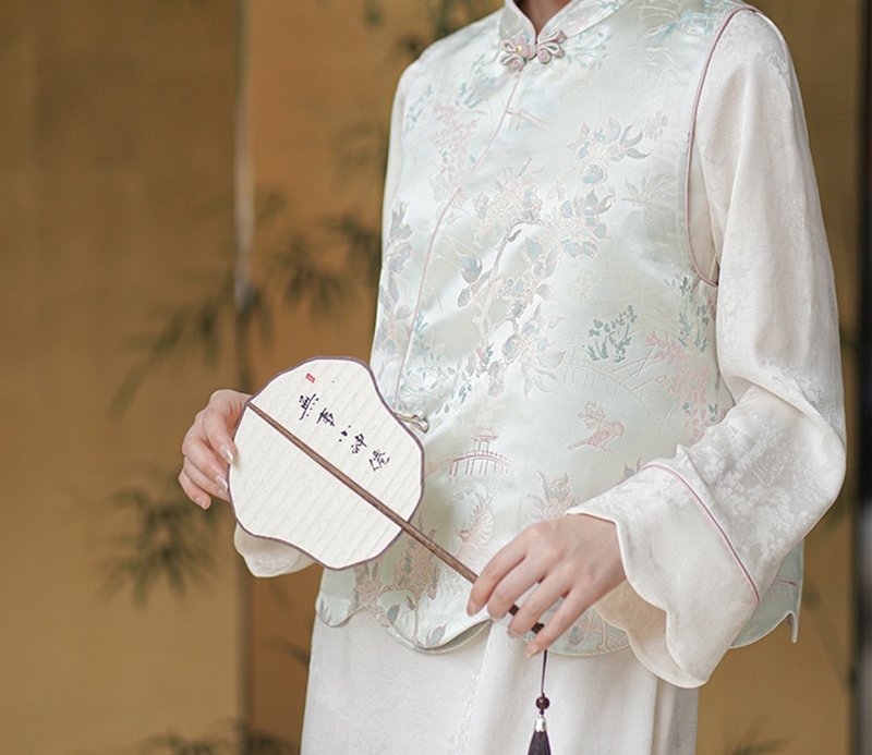 碧玉妝 新中式織錦重工提花茶服背心 - 女上衣/長袖上衣 - 其他材質 綠色