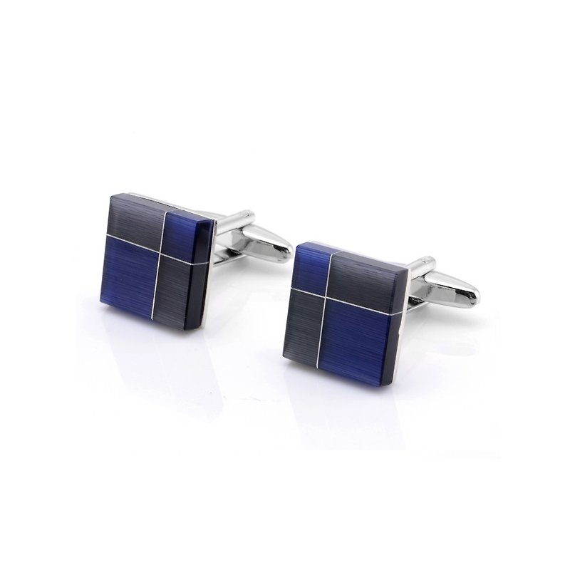 Square Blue Opal Cufflinks 正方形藍貓眼石袖扣 KC10068 ** Free Gift ** - Cuff Links - Other Metals Blue