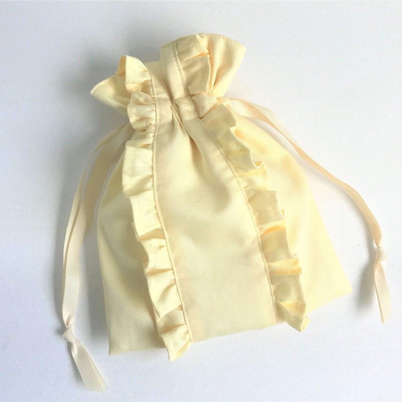 Straight Lined Double Frilled Drawstring Pouch Citron Yellow - Toiletry Bags & Pouches - Cotton & Hemp Yellow