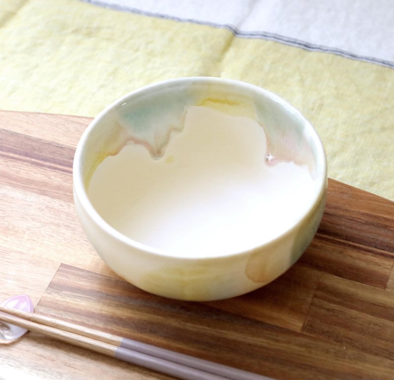 生成色のマット釉と春色三彩の丸鉢 ２ - 碗 - 陶 黃色