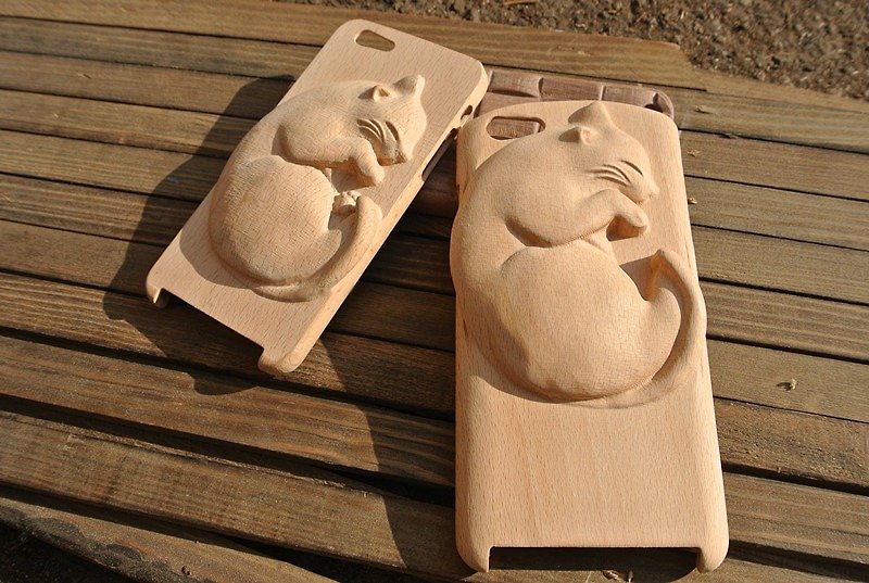 iphone6 / iphone6 PLUS 原木手機殼 -3D立體造型貓咪款 - 手機殼/手機套 - 木頭 咖啡色