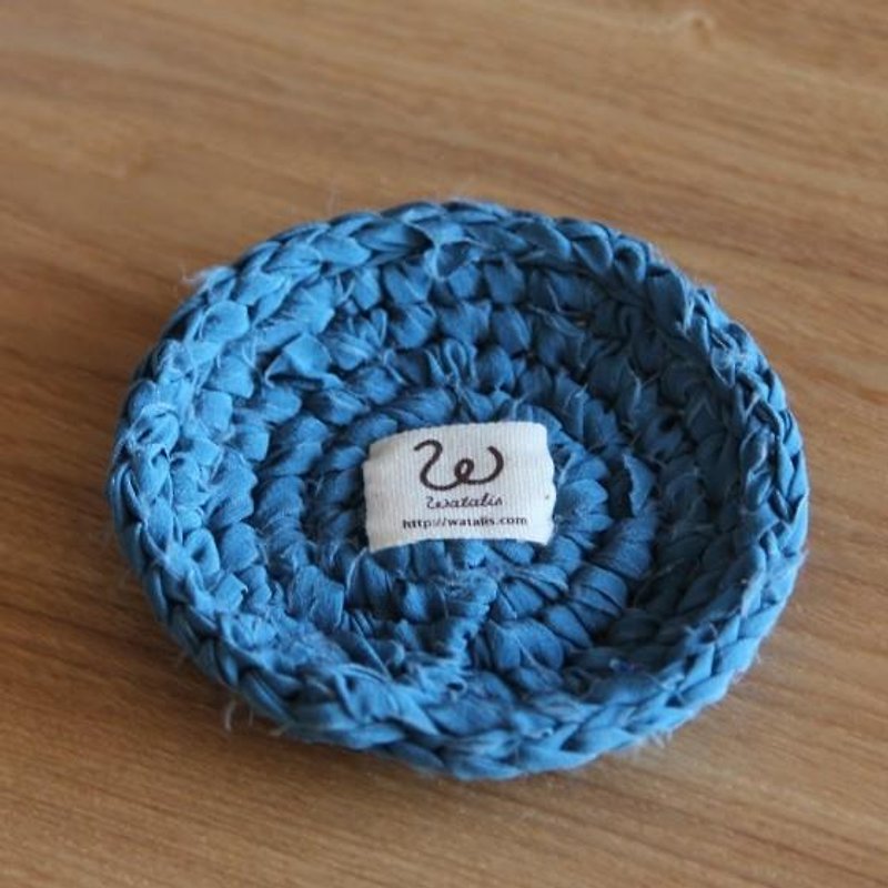 Kimono tear knitting coaster Blue - ที่รองแก้ว - ผ้าฝ้าย/ผ้าลินิน สีน้ำเงิน