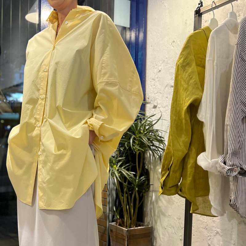 Made in Japan, wrinkle-free, loose silhouette, overshirt, yellow - Women's Shirts - Cotton & Hemp Yellow