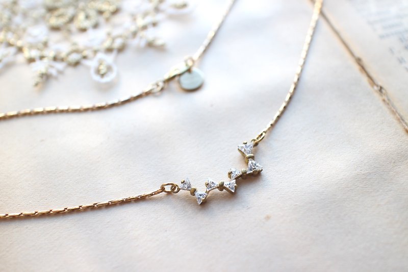 ◢Christmas gift ◣ Ribbons~Zircon/ brass handmade necklace - สร้อยคอ - โลหะ 