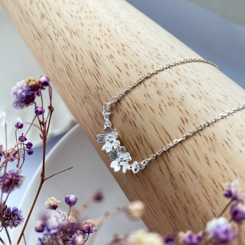 Sakura - sterling silver necklace flower handmade clavicle chain - Necklaces - Sterling Silver Silver