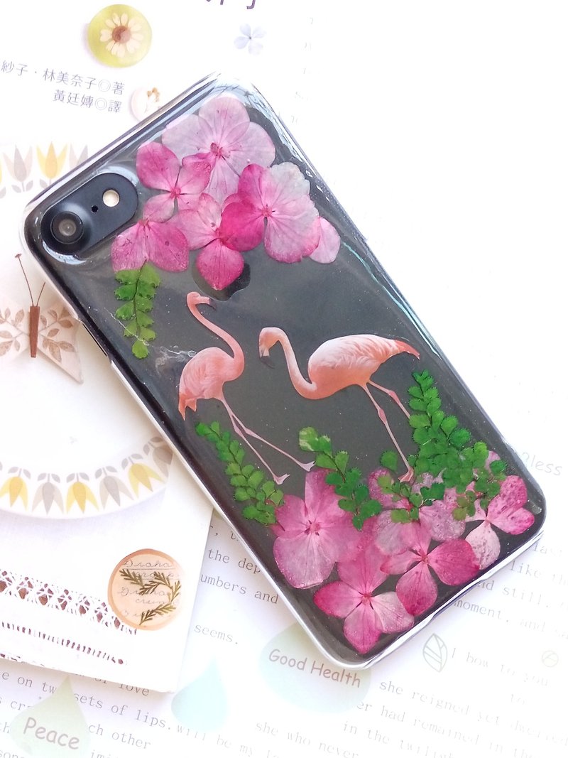Pressed flowers phone case, Fit for iPhone 7,iPhone 8,Flamingos - Phone Cases - Acrylic Pink
