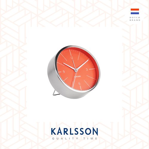 Ur Lifestyle 荷蘭Karlsson, Alarm clock Normann brushed steel orange