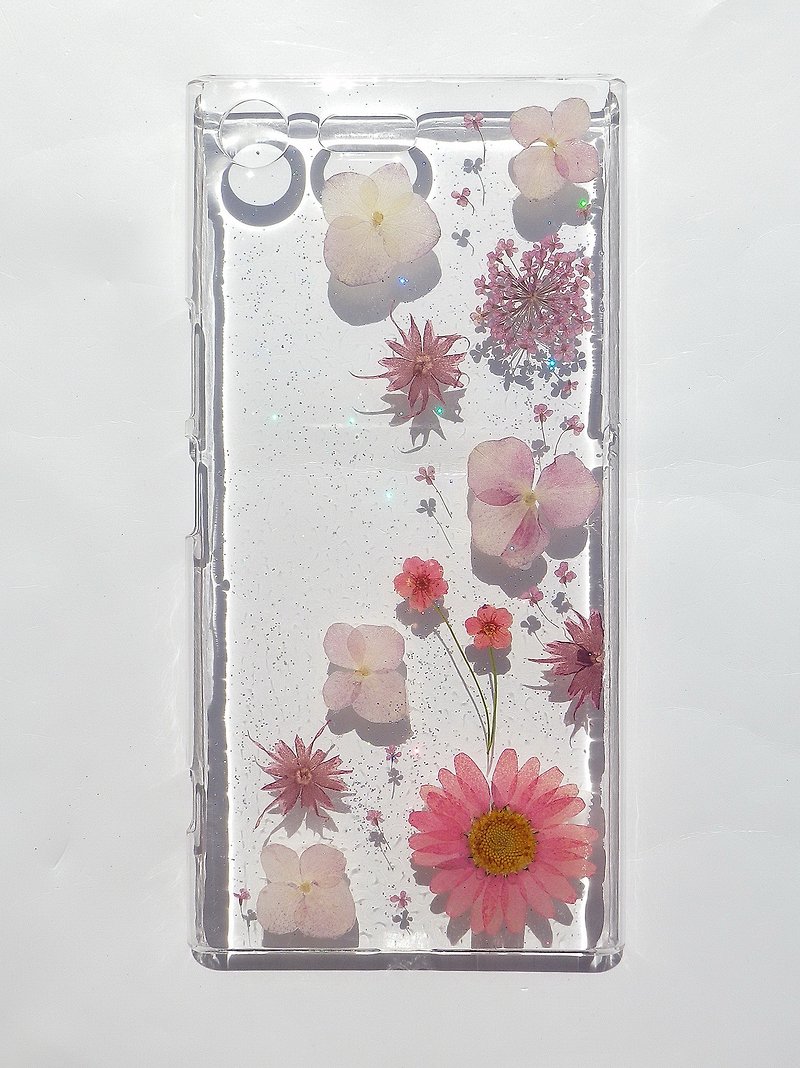 Pressed flower phone case, Sony Xperia XZ Premium, Romantic color - Phone Cases - Plastic Pink