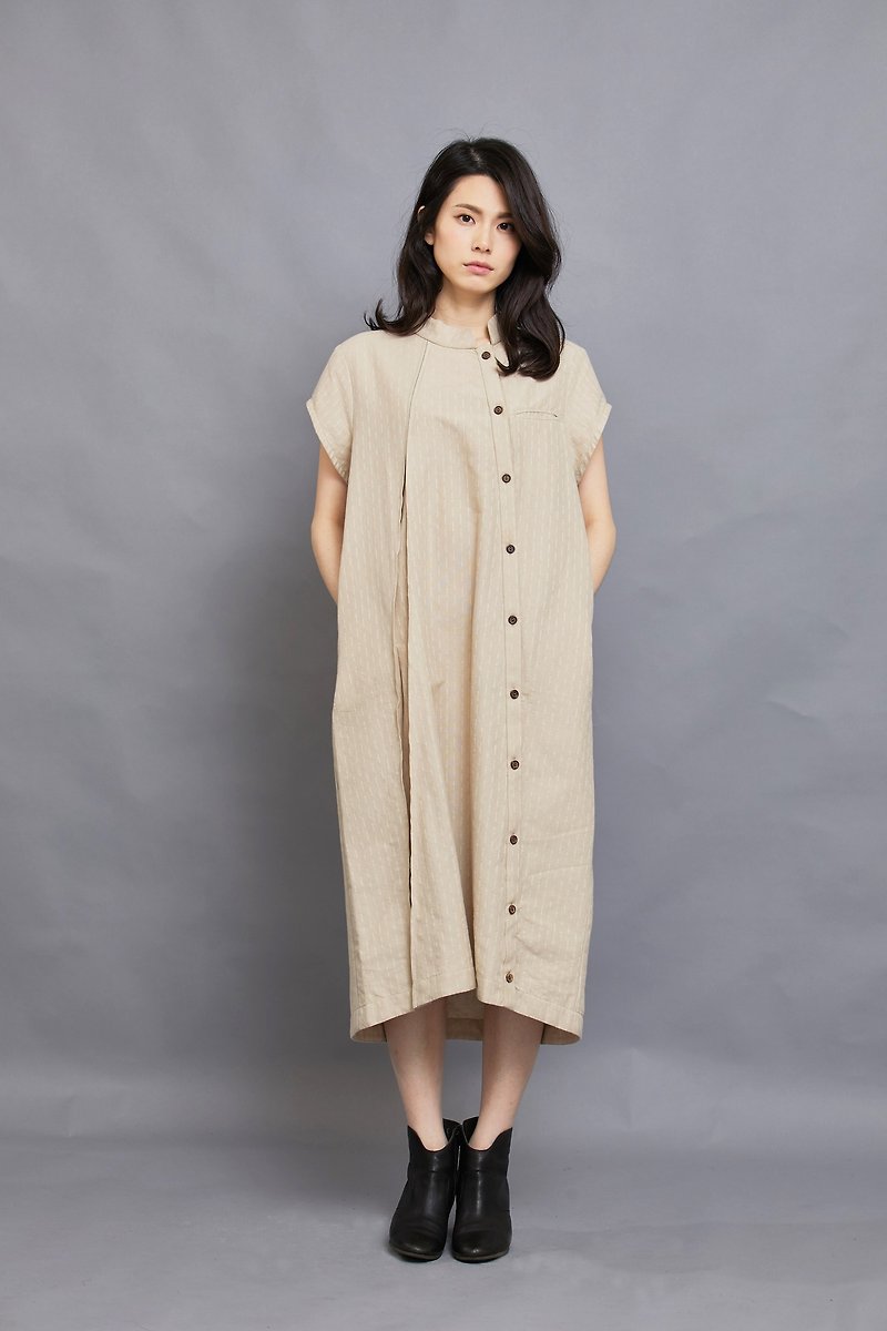 pine pleats dress-Vanilla milkshake - One Piece Dresses - Cotton & Hemp Khaki