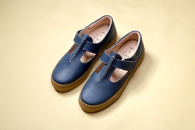 T-shaped round head Mary Jane _ blue - Women's Casual Shoes - Genuine Leather Blue