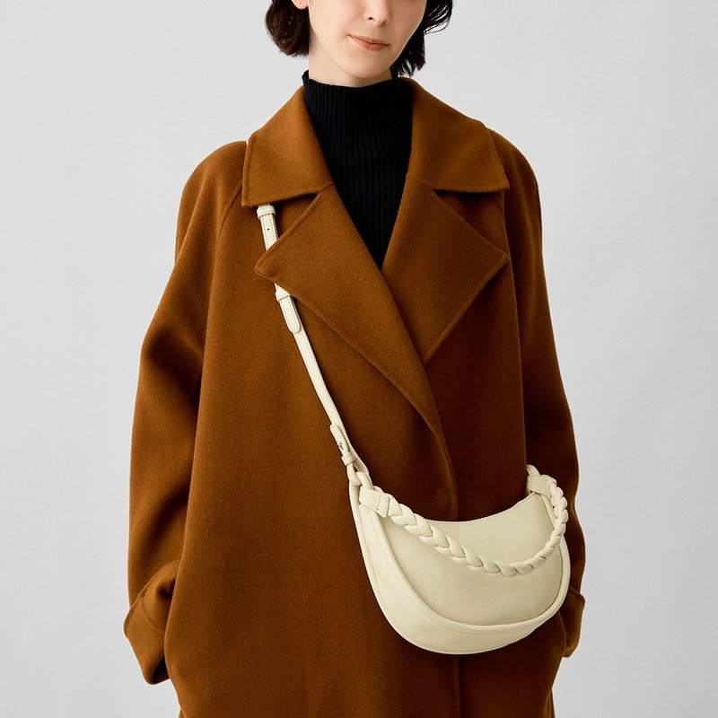 ラウンドムーン ミニハンドバッグ - アイボリー - トートバッグ・ハンドバッグ - 革 ホワイト