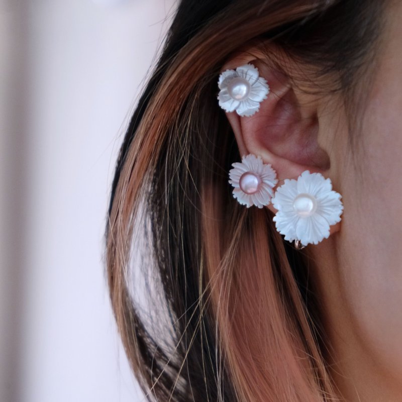 -The treasure of the store- Detachable pink and purple freshwater pearl cherry blossom mother-of-pearl earrings and Clip-On E347 - ต่างหู - ไข่มุก สึชมพู