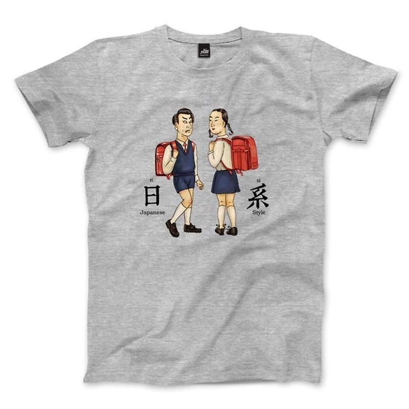 日本-深いリネングレー-ニュートラルTシャツ - Tシャツ メンズ - コットン・麻 グレー