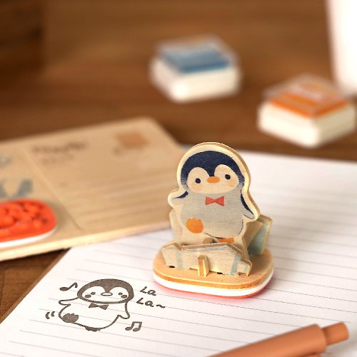 猴子設計 Monkey Design DIY印章明信片【印好萌-踢踢企鵝】動物 木製模型玩具