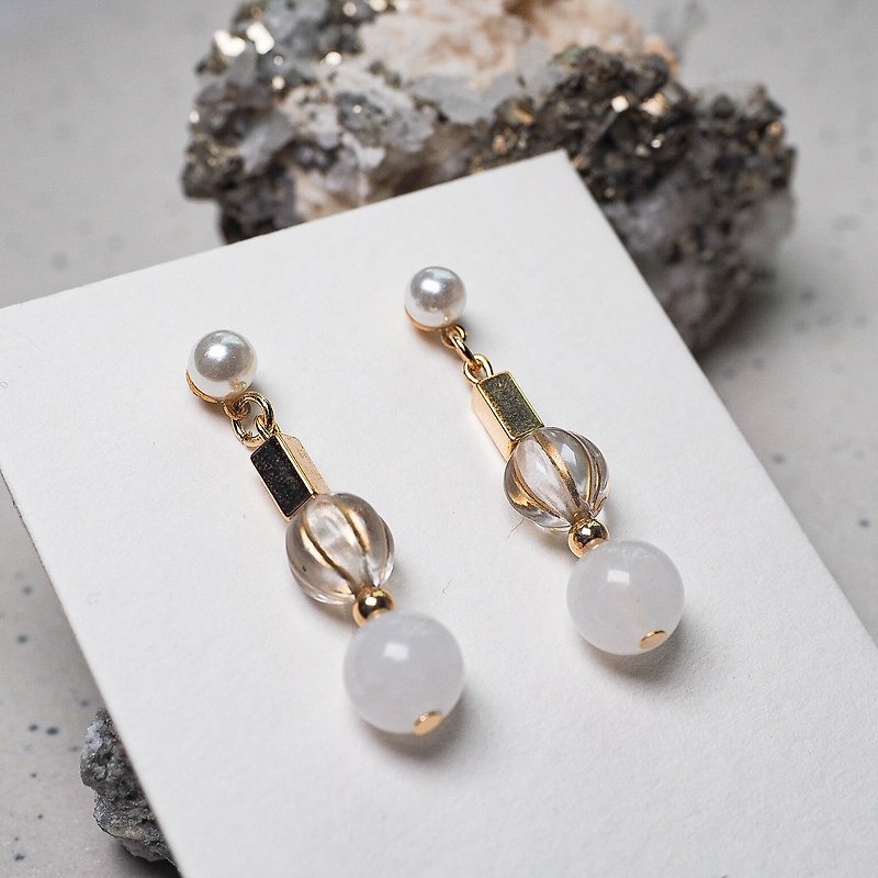 Pure white Agate Non allergic  earrings - Earrings & Clip-ons - Gemstone White