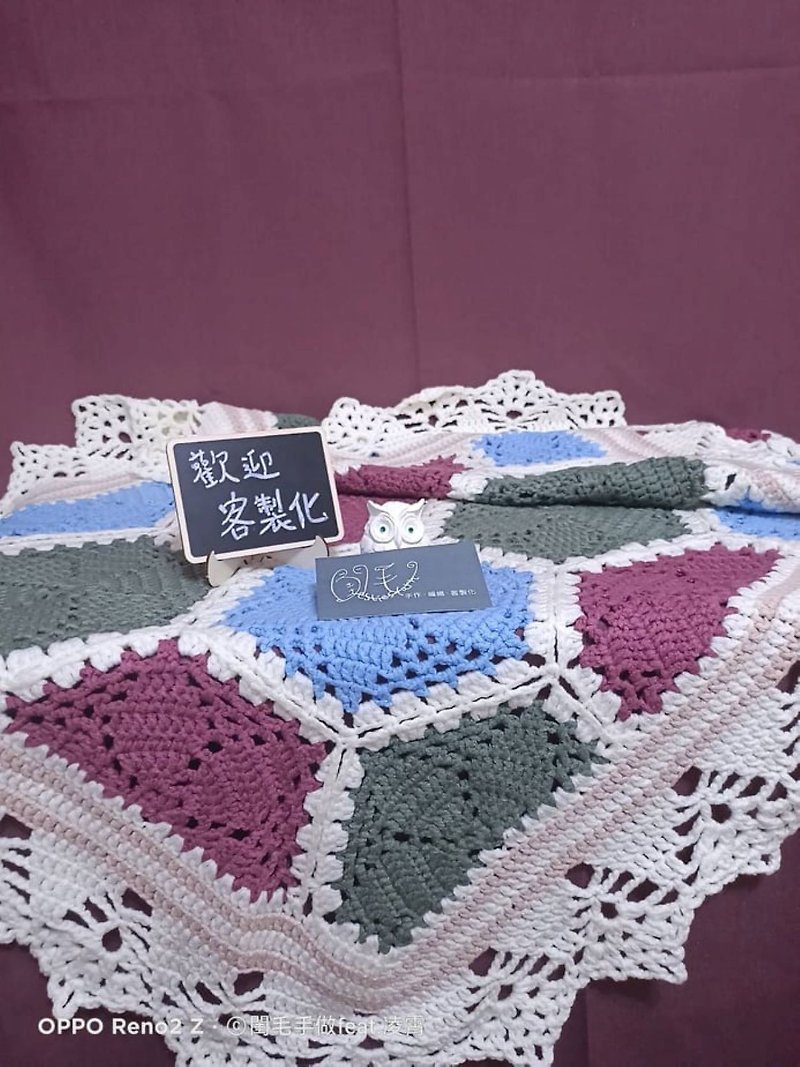Hand Woven Hexagon Snow Blanket Grandma's Garden - ของวางตกแต่ง - ผ้าฝ้าย/ผ้าลินิน ขาว