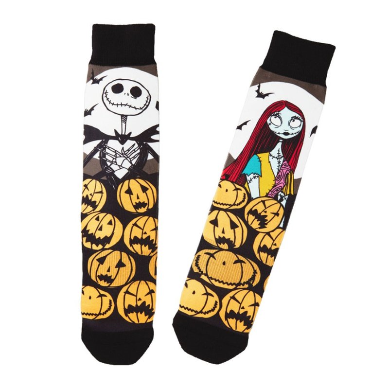 The Nightmare Before Christmas Jack and Sally Socks【Hallmark-Halloween Series】 - ถุงเท้า - เส้นใยสังเคราะห์ สีส้ม