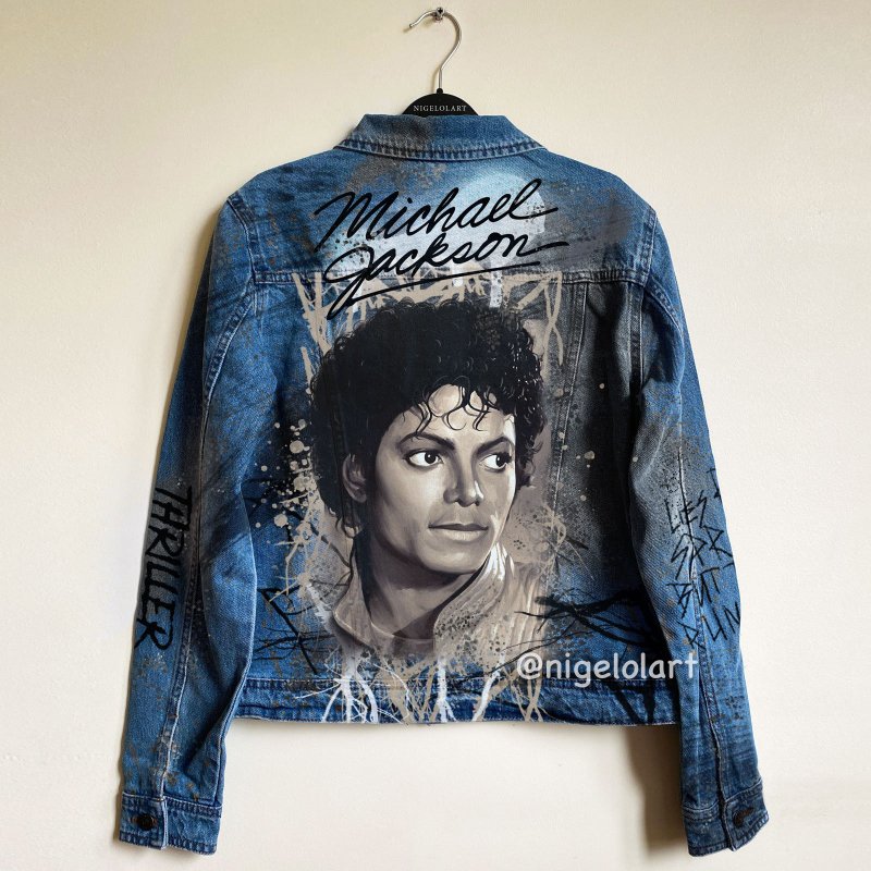 Denim Jacket Michael Jackson Bad Handmade Custom jacket dark blue jean jacket - 女大衣/外套 - 棉．麻 藍色