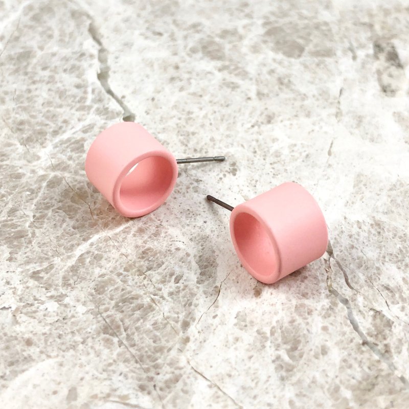 Bibi Fun Selection Series-Round Cement Pipe Pink-Stainless Steel Ear Pins - ต่างหู - สแตนเลส สึชมพู