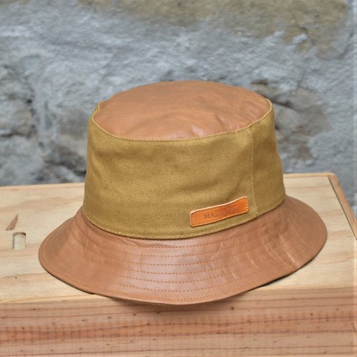 MAJORLIN MAJORLIN 漁夫帽 駝色 真皮與酒袋布雙料復古味 時尚流行帽子