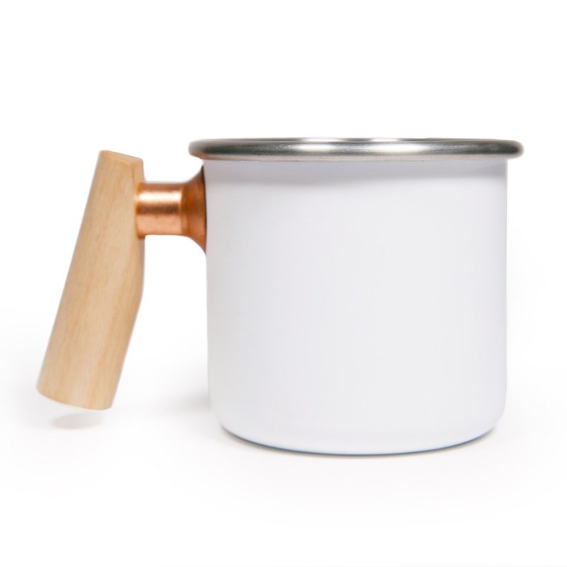 Wooden handle stainless steel mug 400ml (White) - Mugs - Stainless Steel White