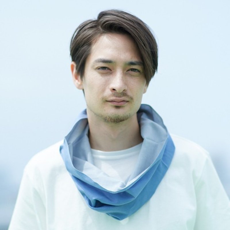 スヌード　Ooワオ　Blue × Gray　Lサイズ - 絲巾 - 棉．麻 藍色