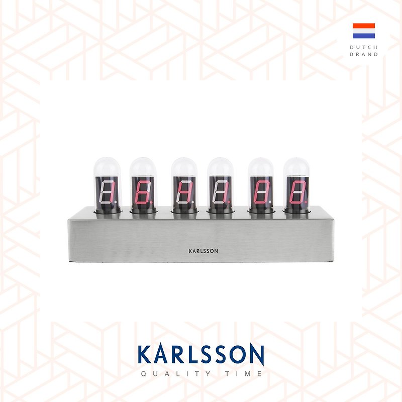 Karlsson 銀座LED 燈管枱鐘Table clock Cathode brushed steel - 時鐘/鬧鐘 - 其他金屬 銀色