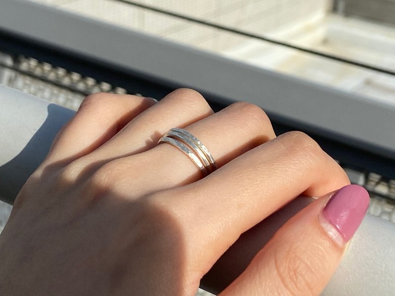 Silver Triple rings 手敲999純銀細戒套組 - 戒指 - 純銀 