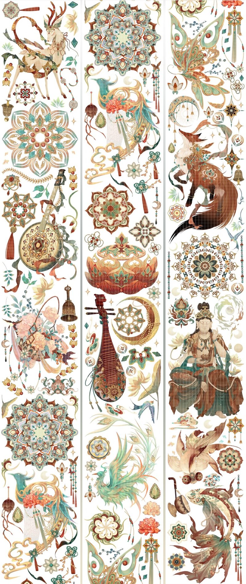敦煌一夢 神獣 異國圖樣 PET 紙膠帶 貝殼光 10米卷 巨畫幅 - 紙膠帶/和紙/PET - 其他材質 多色