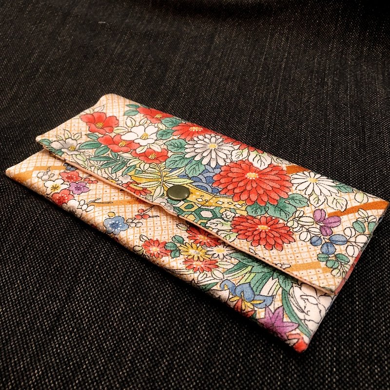 ❖ hand-made Japanese-style purse handmade limited customization - Japan Zuxiang orange raw silk long clip wallet ❖ - Wallets - Silk Orange
