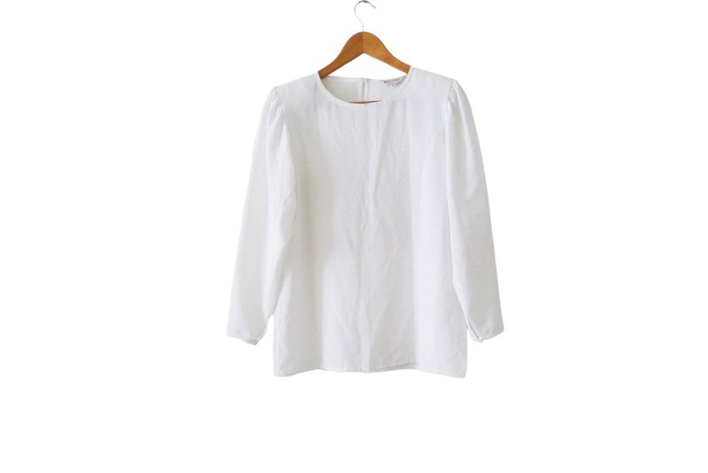 80s Plain White Yves Saint Laurent Chemisiers long sleeve top, back button shirt - 女上衣/長袖上衣 - 聚酯纖維 白色