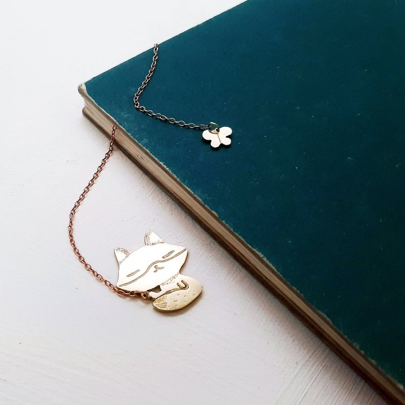 Fox and Butterfly|Illustration Style|Bookmarks| Brand Fun Metalworking|Handmade Wenqing - Bookmarks - Copper & Brass Gold